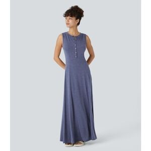 Halara Women Round Neck Sleeveless Flare Maxi Casual Dress Blue Size Small NEW